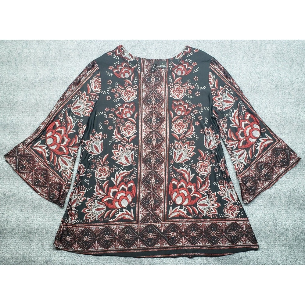 ND New Directions Blouse Womens XL Black Redivo Floral Round Neck 3/4 Sleeve New